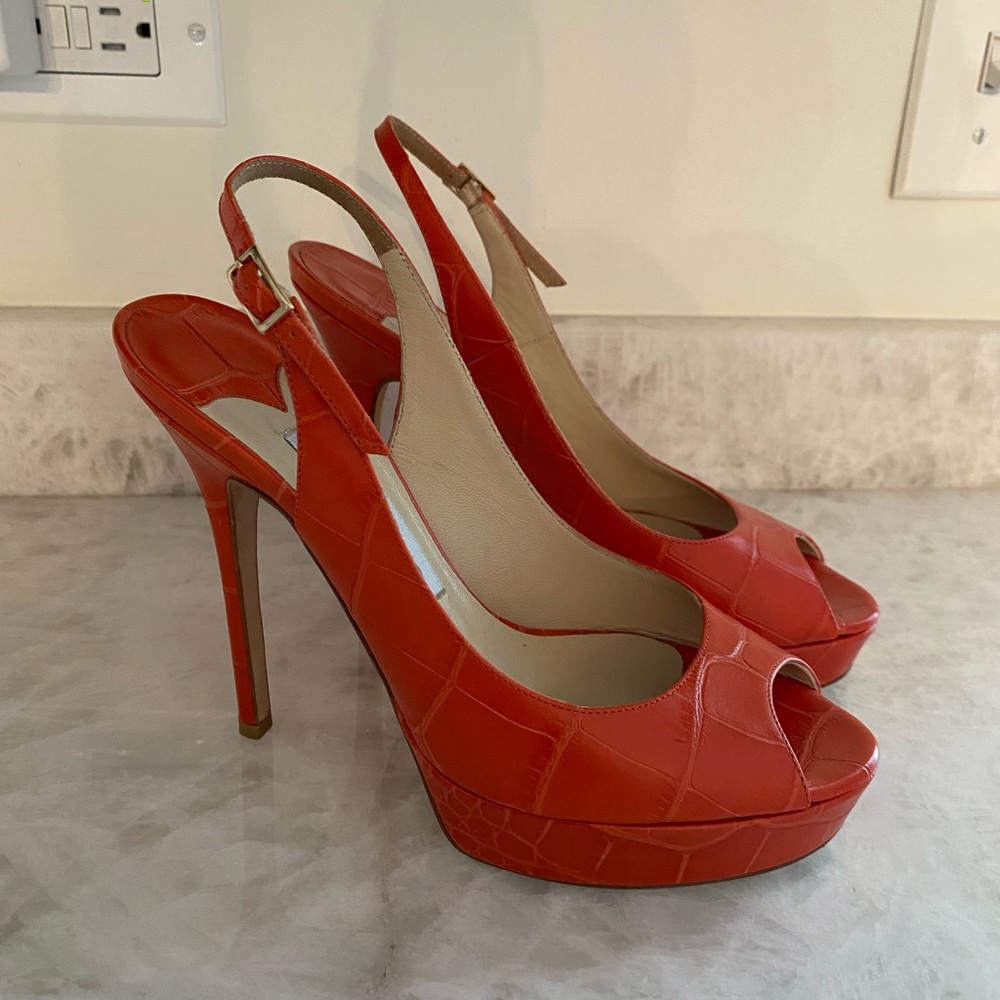 Jimmy Choo croc embossed peep toe sling back pumps
